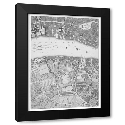 Roque Sectional map of London 1748 Black Modern Wood Framed Art Print by Roque, John