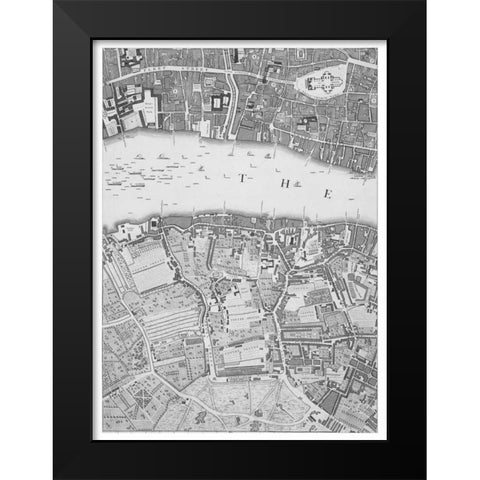 Roque Sectional map of London 1748 Black Modern Wood Framed Art Print by Roque, John