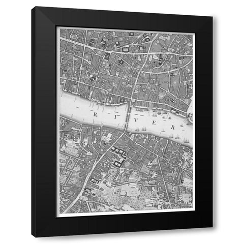 Roque Sectional map of London 1748 Black Modern Wood Framed Art Print by Roque, John