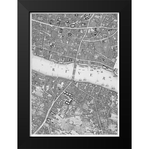 Roque Sectional map of London 1748 Black Modern Wood Framed Art Print by Roque, John