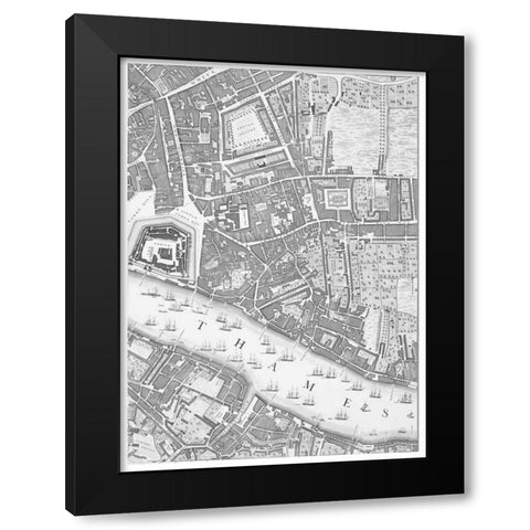 Roque Sectional map of London 1748 Black Modern Wood Framed Art Print by Roque, John