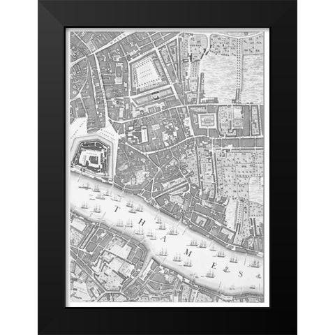 Roque Sectional map of London 1748 Black Modern Wood Framed Art Print by Roque, John