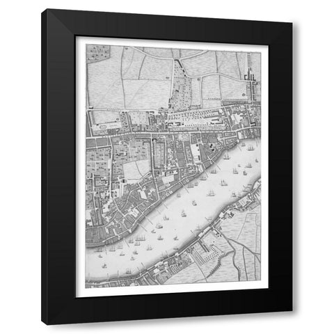 Roque Sectional map of London 1748 Black Modern Wood Framed Art Print with Double Matting by Roque, John