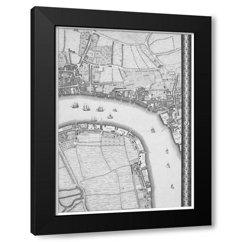 Roque Sectional map of London 1748 Black Modern Wood Framed Art Print with Double Matting by Roque, John