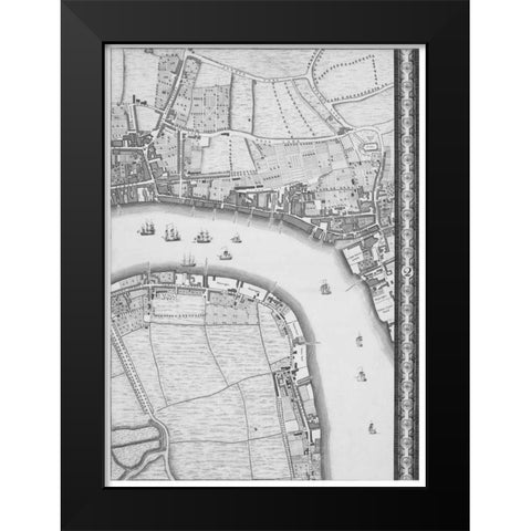 Roque Sectional map of London 1748 Black Modern Wood Framed Art Print by Roque, John