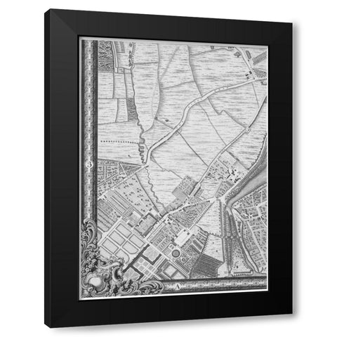 Roque Sectional map of London 1748 Black Modern Wood Framed Art Print with Double Matting by Roque, John