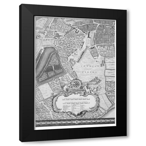 Roque Sectional map of London 1748 Black Modern Wood Framed Art Print by Roque, John