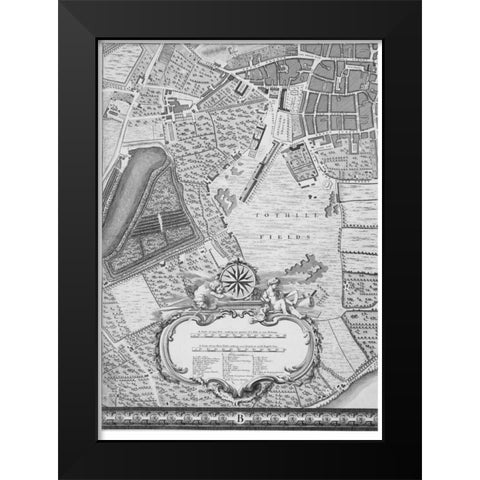 Roque Sectional map of London 1748 Black Modern Wood Framed Art Print by Roque, John