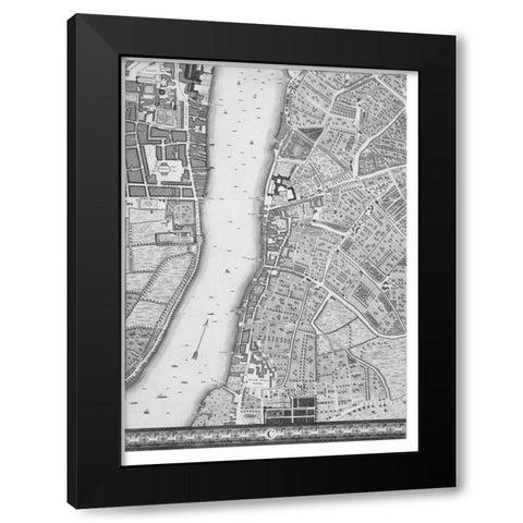 Roque Sectional map of London 1748 Black Modern Wood Framed Art Print with Double Matting by Roque, John