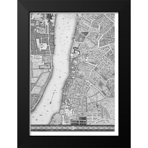 Roque Sectional map of London 1748 Black Modern Wood Framed Art Print by Roque, John