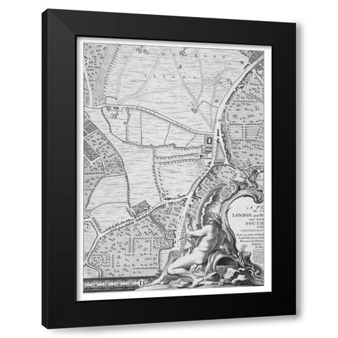 Roque Sectional map of London 1748 Black Modern Wood Framed Art Print with Double Matting by Roque, John