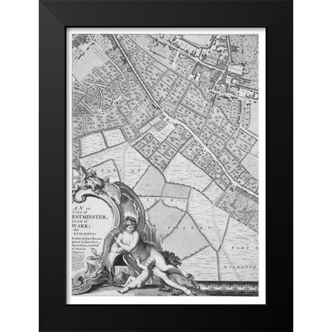 Roque Sectional map of London 1748 Black Modern Wood Framed Art Print by Roque, John