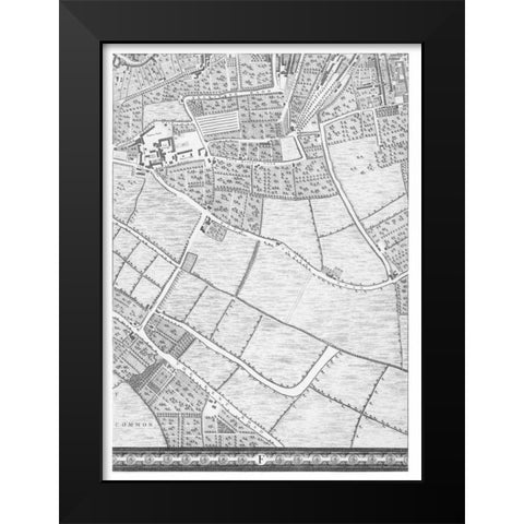 Roque Sectional map of London 1748 Black Modern Wood Framed Art Print by Roque, John