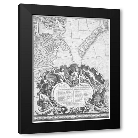 Roque Sectional map of London 1748 Black Modern Wood Framed Art Print with Double Matting by Roque, John