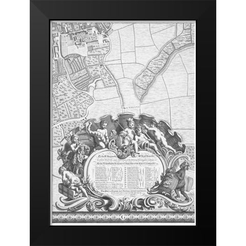Roque Sectional map of London 1748 Black Modern Wood Framed Art Print by Roque, John