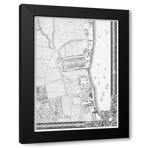 Roque Sectional map of London 1748 Black Modern Wood Framed Art Print with Double Matting by Roque, John
