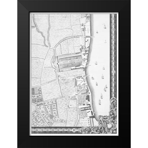 Roque Sectional map of London 1748 Black Modern Wood Framed Art Print by Roque, John
