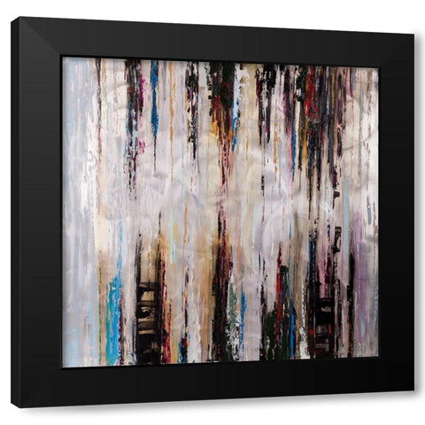 ABSTRACT RUNNY PAINT Black Modern Wood Framed Art Print with Double Matting by Atelier B Art Studio