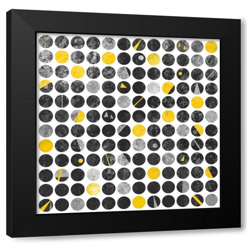 Circles Grunge Black Modern Wood Framed Art Print with Double Matting by Atelier B Art Studio