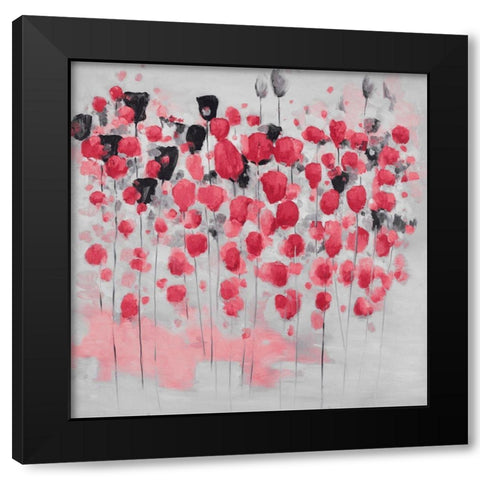 Abstract pink flowers field Black Modern Wood Framed Art Print by Atelier B Art Studio