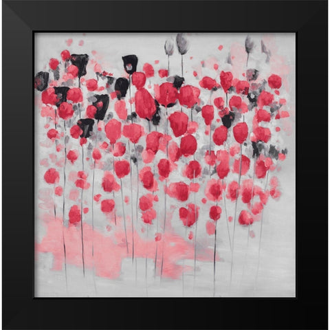 Abstract pink flowers field Black Modern Wood Framed Art Print by Atelier B Art Studio