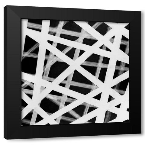 ABSTRACT WHITE BOLD LINES Black Modern Wood Framed Art Print by Atelier B Art Studio