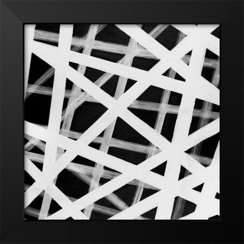 ABSTRACT WHITE BOLD LINES Black Modern Wood Framed Art Print by Atelier B Art Studio