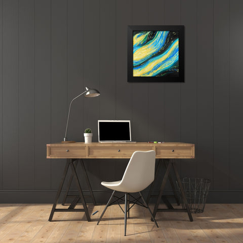 Liquid Magic Wave Black Modern Wood Framed Art Print by Atelier B Art Studio