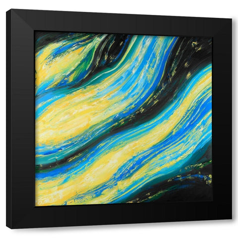 Liquid Magic Wave Black Modern Wood Framed Art Print by Atelier B Art Studio