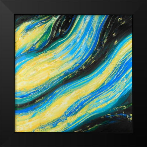 Liquid Magic Wave Black Modern Wood Framed Art Print by Atelier B Art Studio