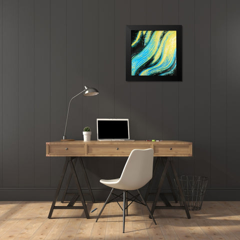 Wavy Magical Liquid Black Modern Wood Framed Art Print by Atelier B Art Studio