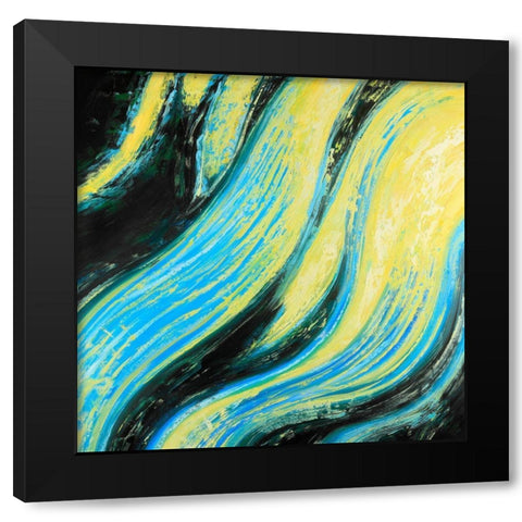 Wavy Magical Liquid Black Modern Wood Framed Art Print by Atelier B Art Studio