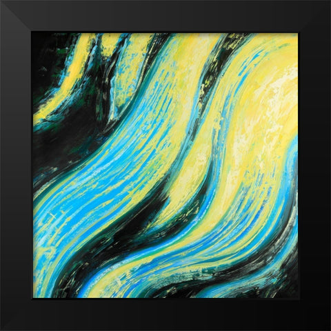 Wavy Magical Liquid Black Modern Wood Framed Art Print by Atelier B Art Studio