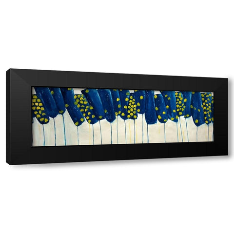 ABSTRACT BLUE AND YELLOW FLOWERS Black Modern Wood Framed Art Print with Double Matting by Atelier B Art Studio