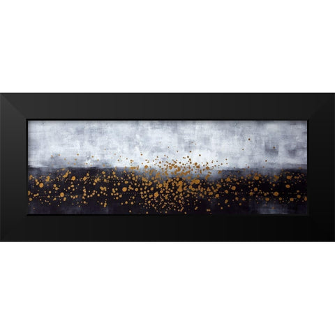 GOLD PAINT SPLASH ON GRAY BACKGROUND Black Modern Wood Framed Art Print by Atelier B Art Studio