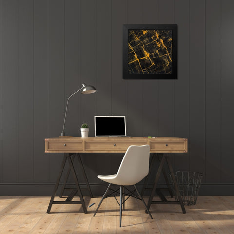 BLACK AND GOLD MARBLE Black Modern Wood Framed Art Print by Atelier B Art Studio