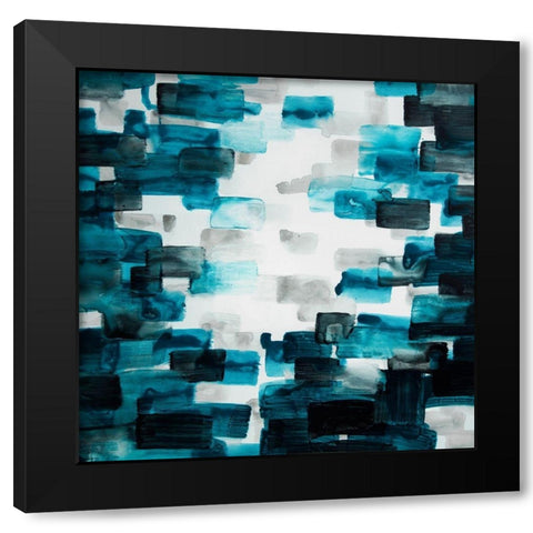TURQUOISE AND GRAY SQUARES Black Modern Wood Framed Art Print by Atelier B Art Studio