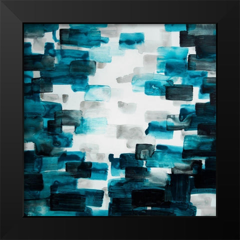 TURQUOISE AND GRAY SQUARES Black Modern Wood Framed Art Print by Atelier B Art Studio