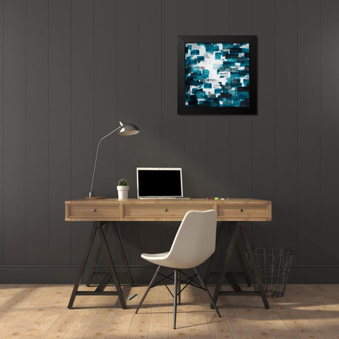 TURQUOISE AND GRAY SHAPES Black Modern Wood Framed Art Print by Atelier B Art Studio
