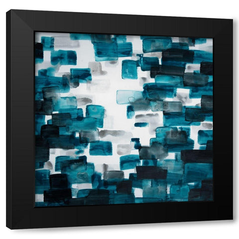 TURQUOISE AND GRAY SHAPES Black Modern Wood Framed Art Print with Double Matting by Atelier B Art Studio