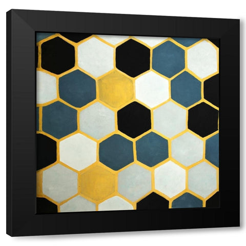 BLUE CELLS GEOMETRIC Black Modern Wood Framed Art Print with Double Matting by Atelier B Art Studio