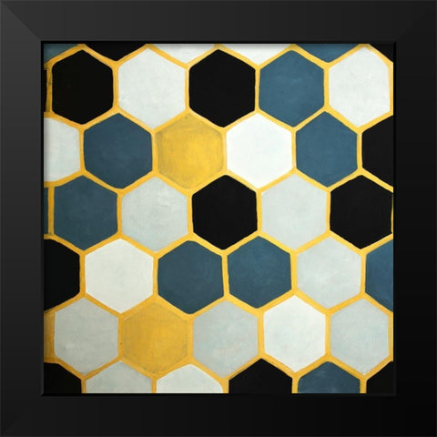 BLUE CELLS GEOMETRIC Black Modern Wood Framed Art Print by Atelier B Art Studio