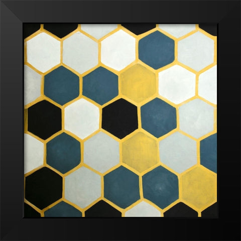 BLUE AND GOLD CELLS Black Modern Wood Framed Art Print by Atelier B Art Studio