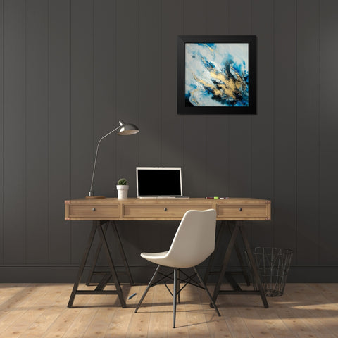 BLUE MARBLE Black Modern Wood Framed Art Print by Atelier B Art Studio