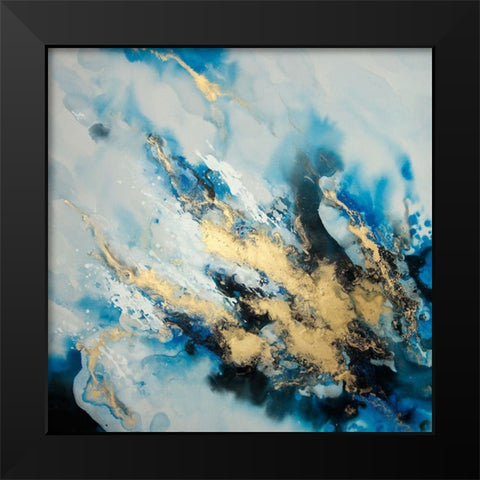 BLUE MARBLE Black Modern Wood Framed Art Print by Atelier B Art Studio
