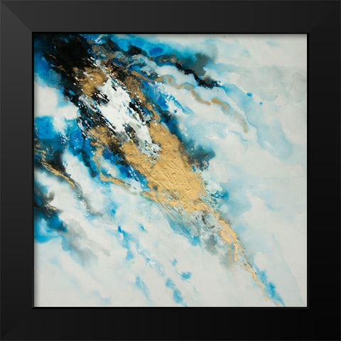 BLUE AND GOLD MARBLE Black Modern Wood Framed Art Print by Atelier B Art Studio