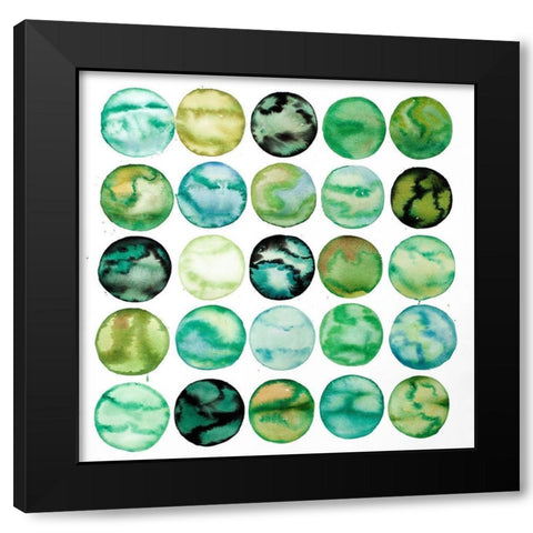 GREEN CIRCLES Black Modern Wood Framed Art Print with Double Matting by Atelier B Art Studio