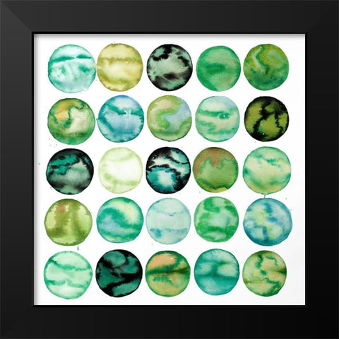 GREEN CIRCLES Black Modern Wood Framed Art Print by Atelier B Art Studio