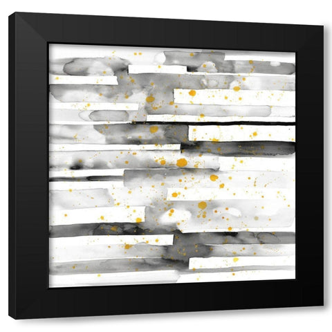 BLACK STRIPES WITH GOLD SPLASH Black Modern Wood Framed Art Print by Atelier B Art Studio