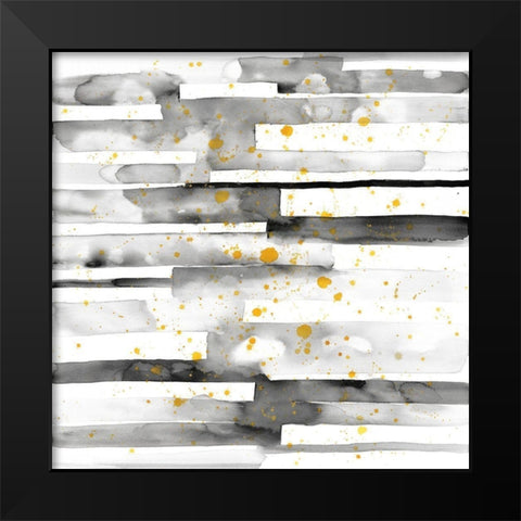 BLACK STRIPES WITH GOLD SPLASH Black Modern Wood Framed Art Print by Atelier B Art Studio